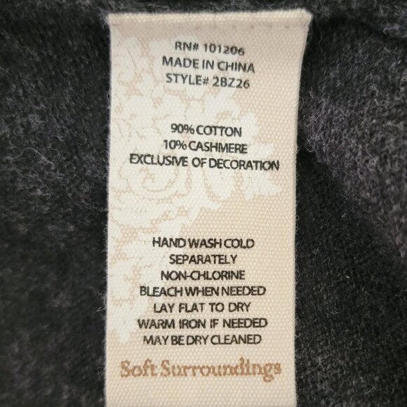 Soft Surroundings Women Large Cashmere Blend Open Front Cardigan Charcoal Black - Picture 3 of 10